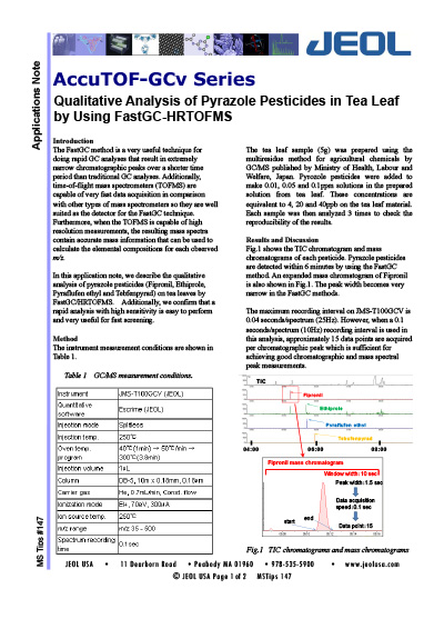 Qualitative Analysis of Pyrazole Pesticides in Tea Leaf by Using FastGC-HRTOFMS